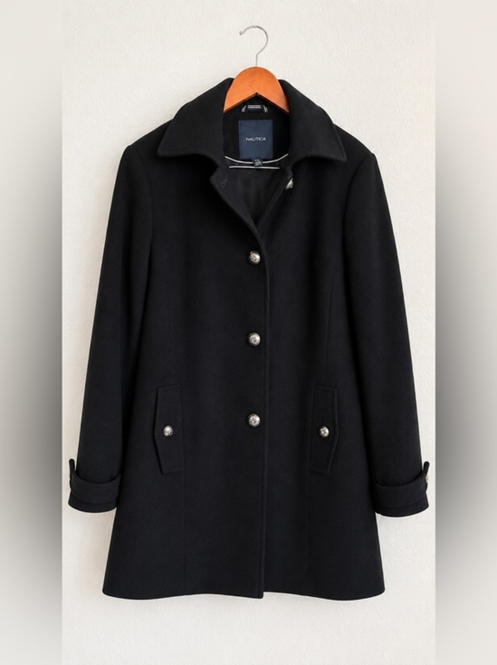 Nautica Black Pea Coat Womens XL Wool Blend Classic Nautical Jacket classic